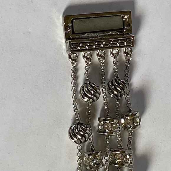 Vintage 4 Strand Large Silver & Crystal Magnetic Bracelet - Picture 6 of 12